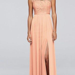 Peach Bridesmaid's Dress with Lace Bodice